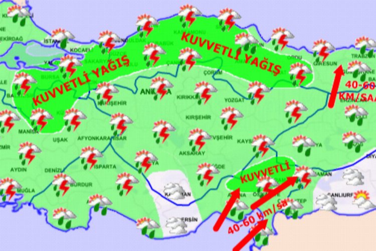 Ülke genelinin parçalı ve çok bulutlu, Marmara, Ege, Akdeniz, İç Anadolu,