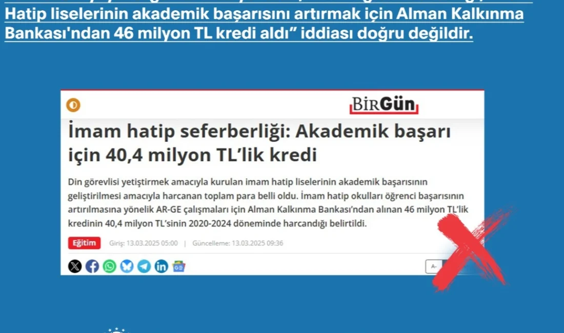 Bazı basın yayın organlarında yer alan, “Millî Eğitim Bakanlığı, İmam